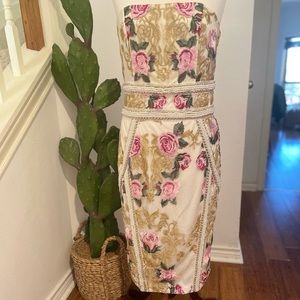 PrettyLittle Thing floral stitched dress(10) w/ pearl and gold embellishments